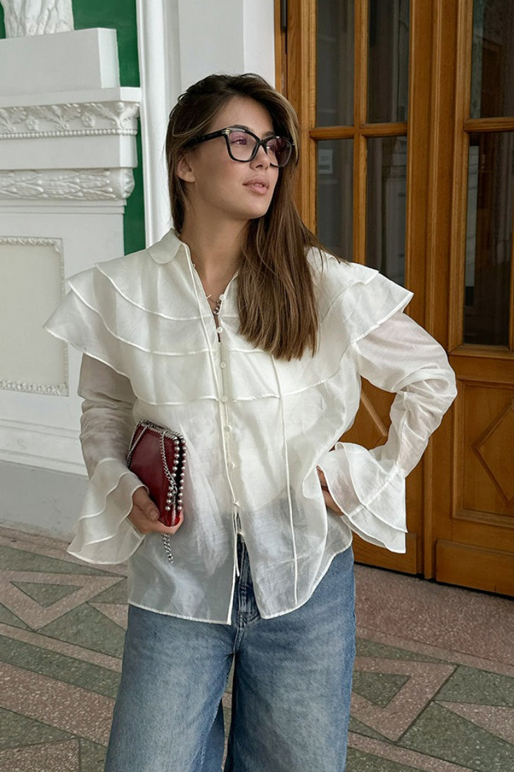 Sheer Ruffles Garments French Sheer Ruffle Blouse – Classylooker