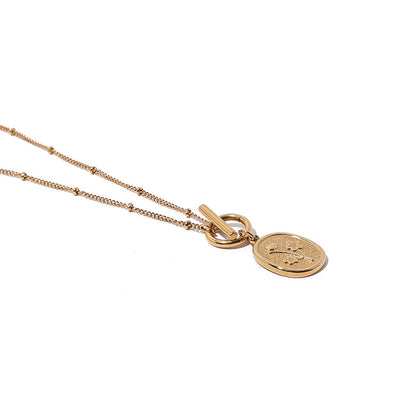 OT Buckle Engraved Titanium Steel Necklace Of Oval Pendant