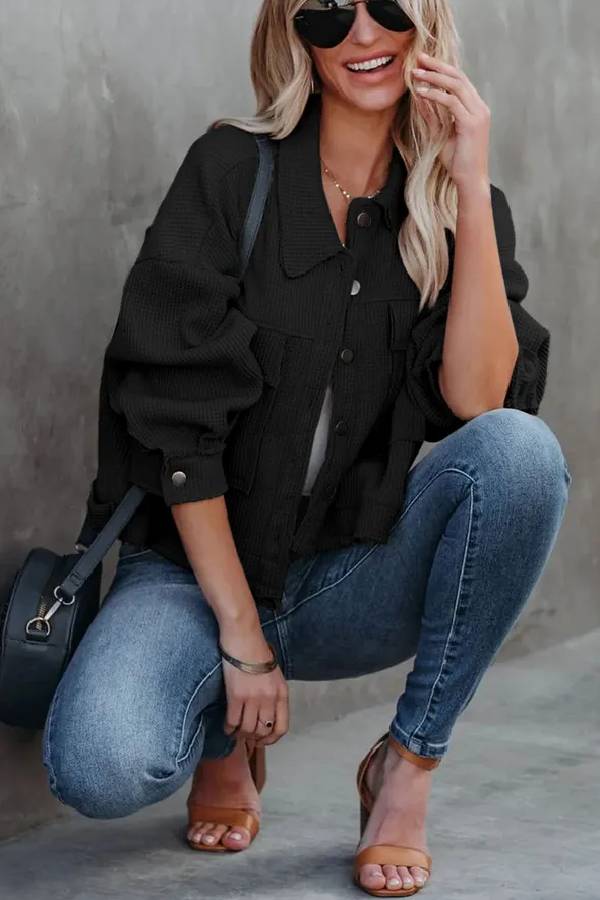 Women's Waffle Cardigan Short Top Jacket