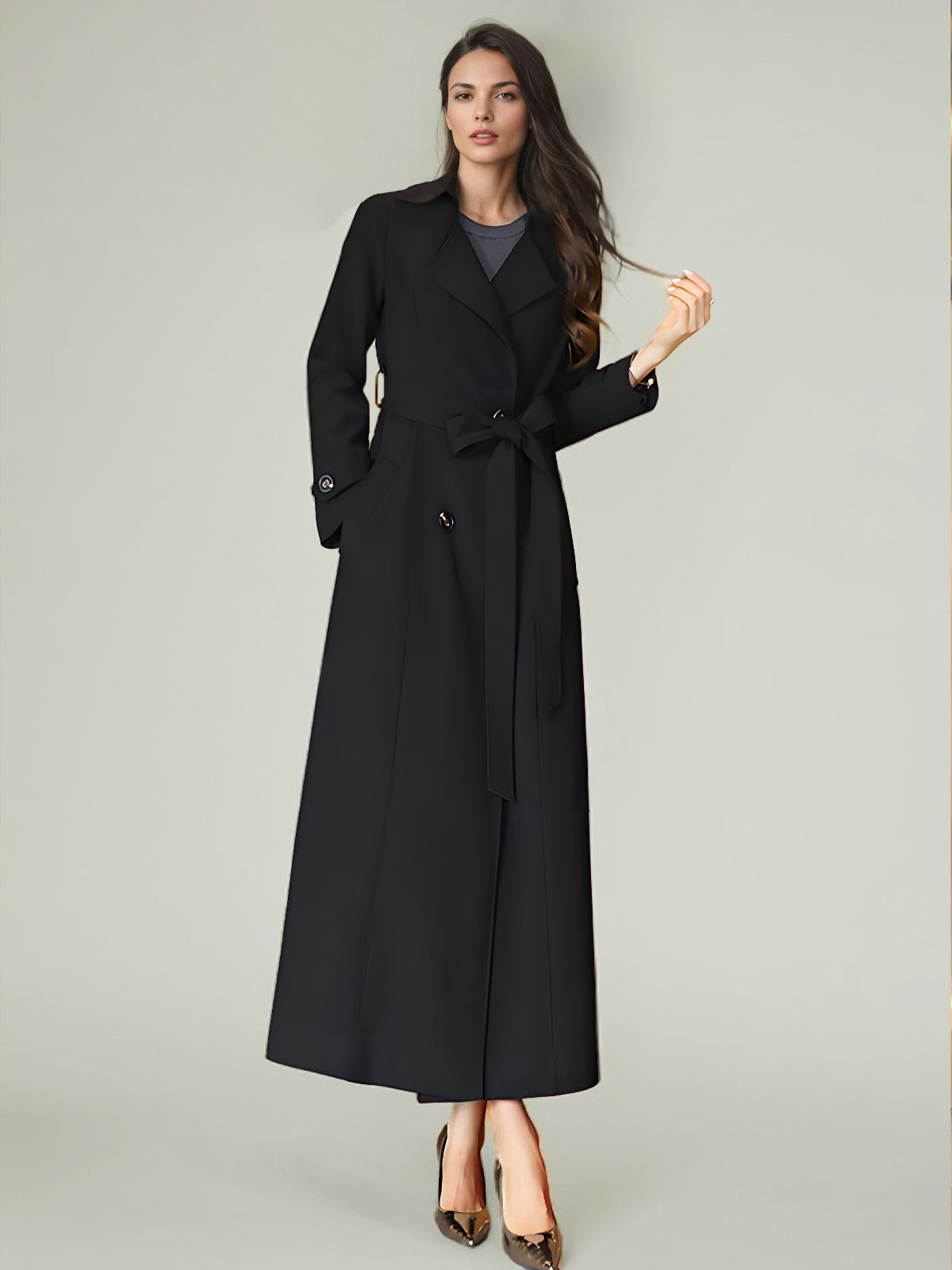 Women's Trench Coat Modern Polyester Turndown Collar Buttons Full Length Coat