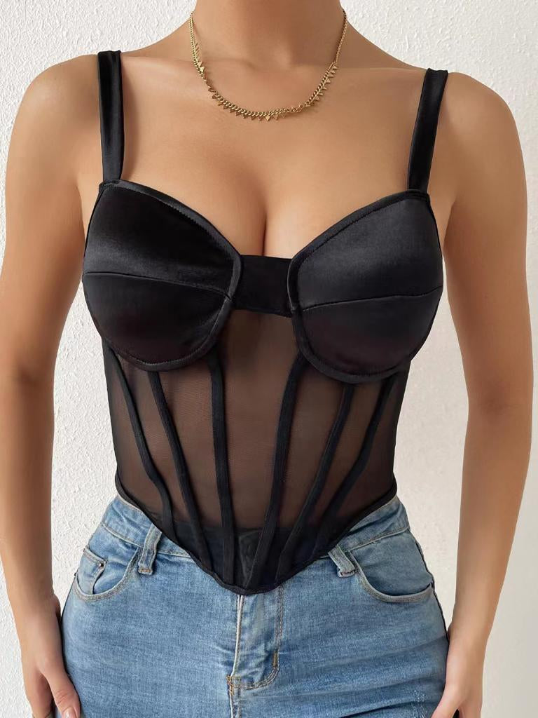 Black & White Corset Mesh Top