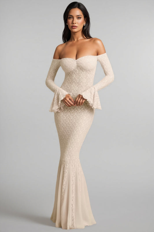 Kaeln Off-Shoulder Ruffle Lace Maxi Dress