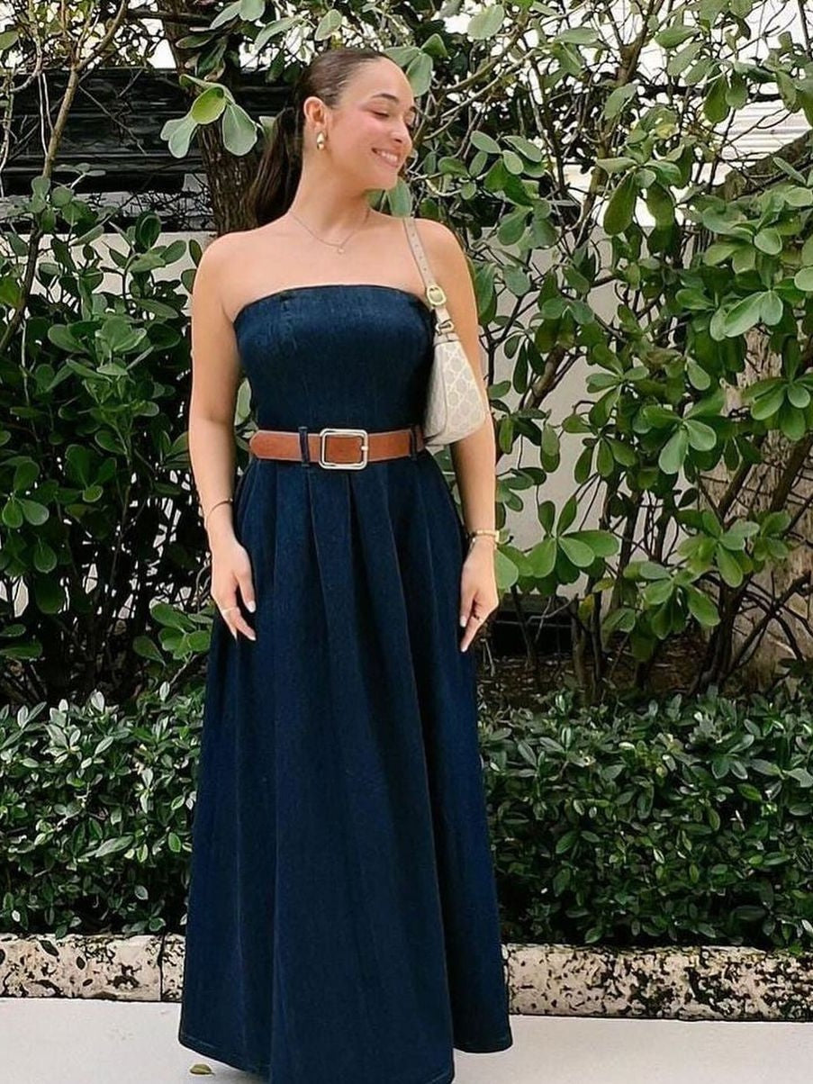Denim Tube Dress with Belt