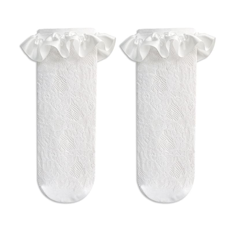 Lace ruffle satin solid long socks