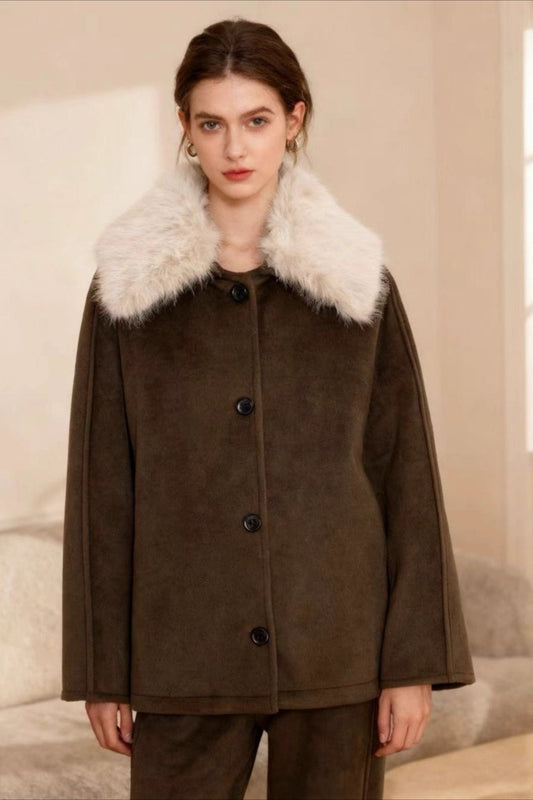 Textured Faux Fur Trim Jacket