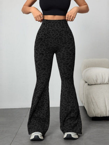 Leopard Print Abdominal Tightening And Buttock Lifting Flared Pants Fitness Exercise Pants