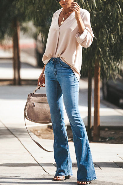 Distressed Bell Bottoms Skinny Denim Pants