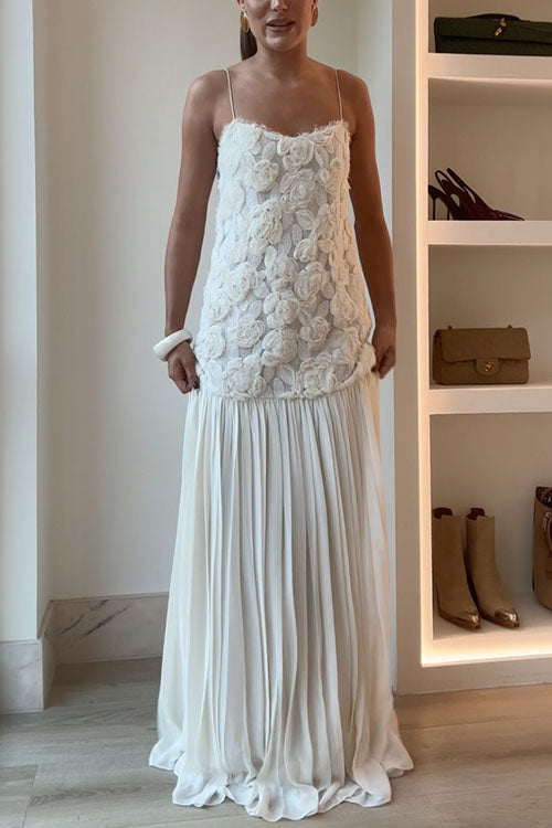 Meridress Spaghetti Strap Floral Applique Patchwork Maxi Dress