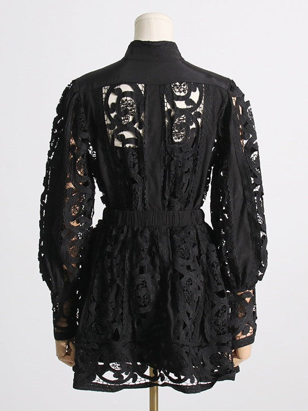 French Crochet Shirt Top & Shorts Coord Set