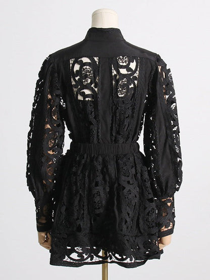 French Crochet Shirt Top & Shorts Coord Set