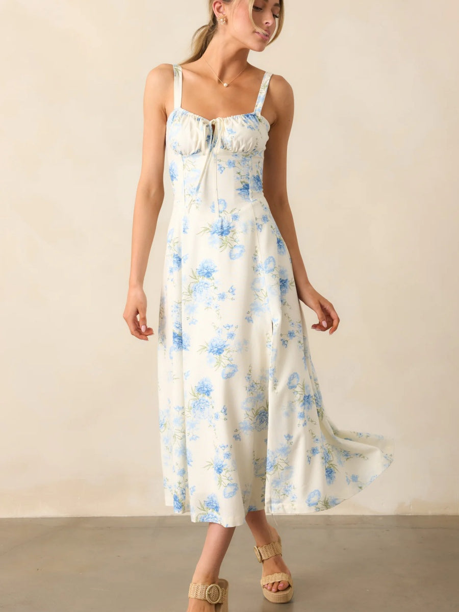 Floral Camisoles Bandage Temperament Slit Sexy Vacation And Leisure Maxi Dresses