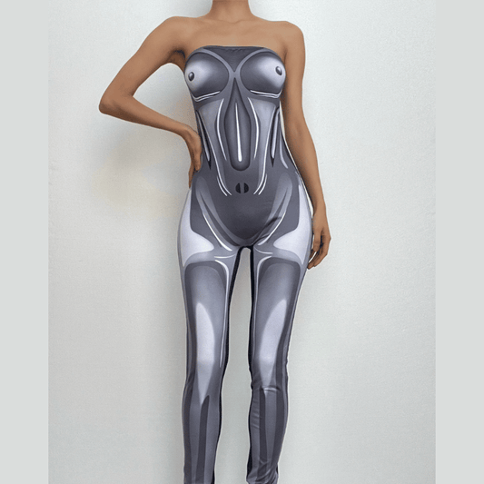 Body print backless contrast tube jumpsuit-final-sale