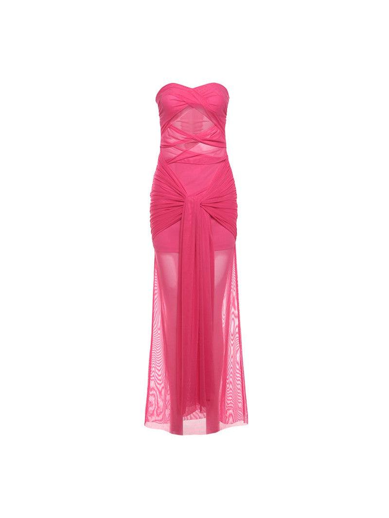 See through Tied Tube Cutout Drapped Maxi Dress