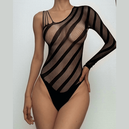 Long sleeve off shoulder irregular strappy bodysuit