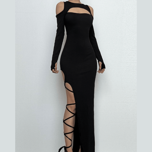 Long sleeve off shoulder hollow out cut out maxi dress