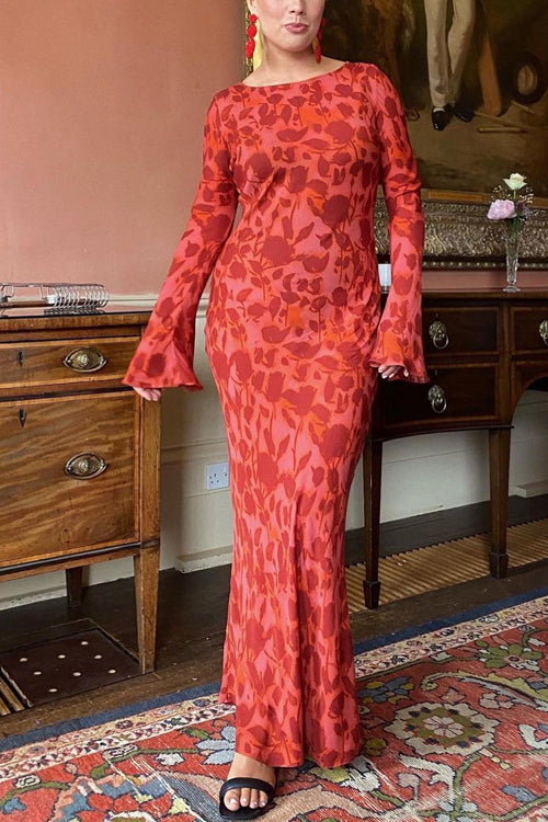 Bell Long Sleeves Floral Print Maxi Dress