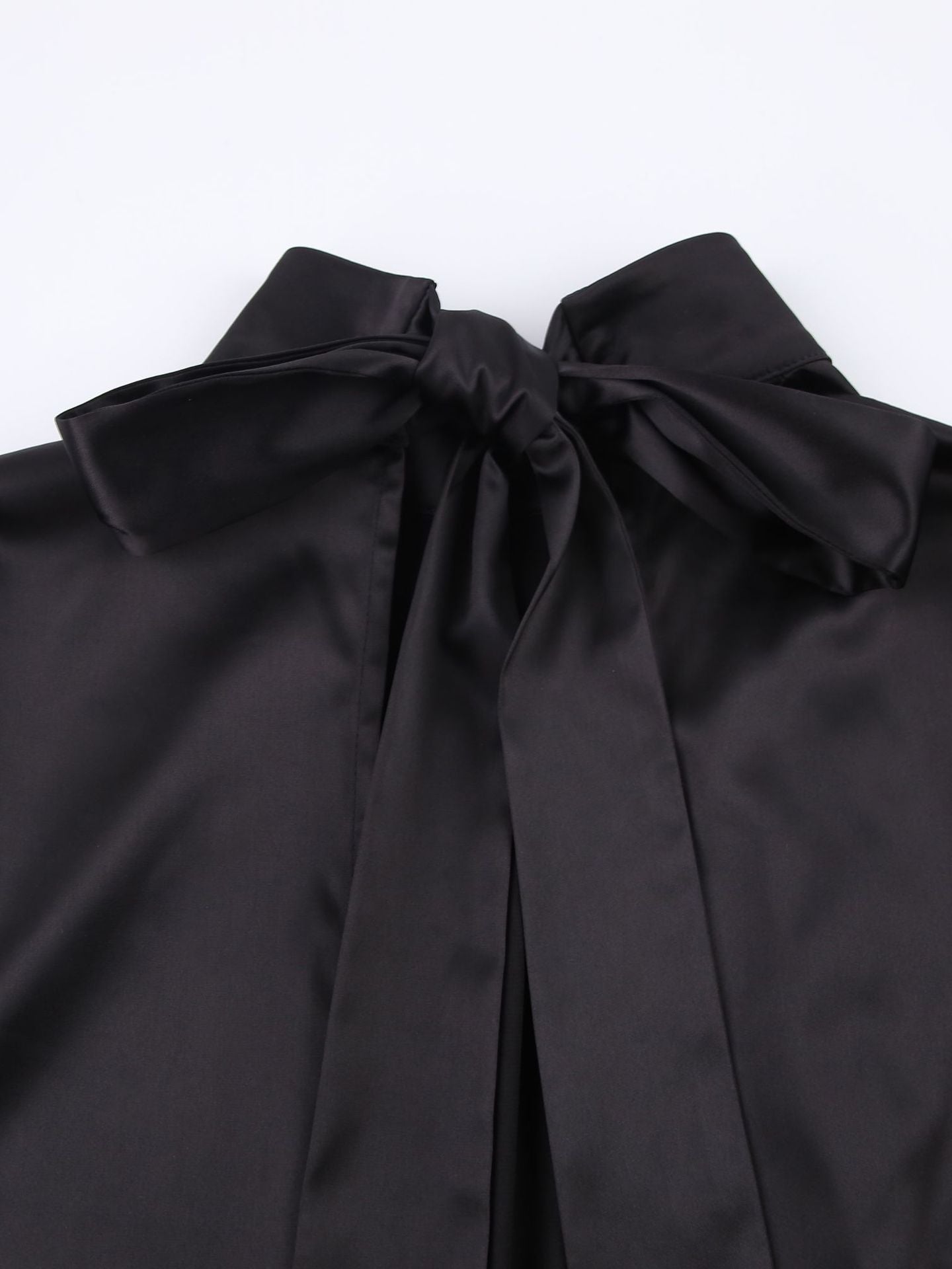 French Turtleneck Backless Lace up Bow A line Dress