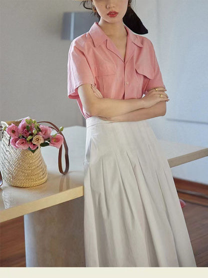 Celeste French Style V-Neck Top-White
