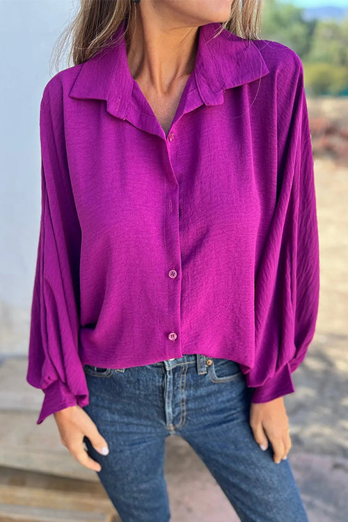 Batwing Long Sleeves Button Front Solid Shirt