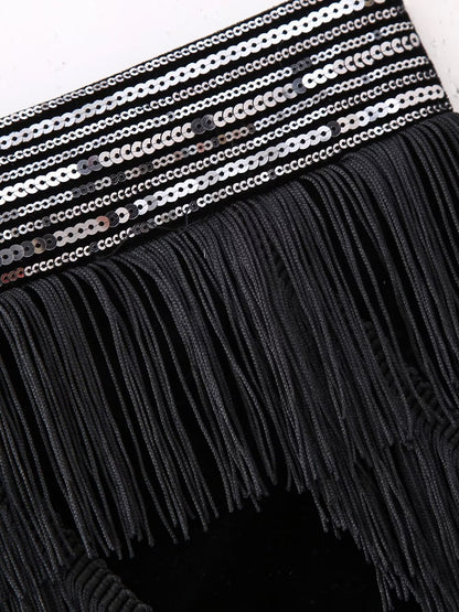 Tassel Fringe Velvet Waist Coat Vest Mini Skirt Set