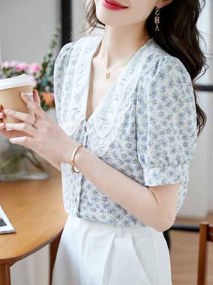 Bella Classic Floral Printed Beaded Chiffon Top