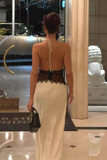 Halter Patchwork Backless Sexy Maxi Dress