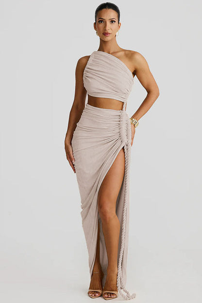 Strapless Cut-Out Lace-Up Maxi Dress