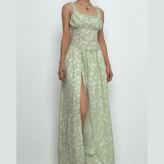 Sweetheart neck ruched textured ruffle cami maxi dress