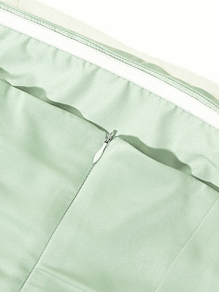 Ruched Satin Tube Top Split Maxi Dress