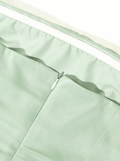 Ruched Satin Tube Top Split Maxi Dress