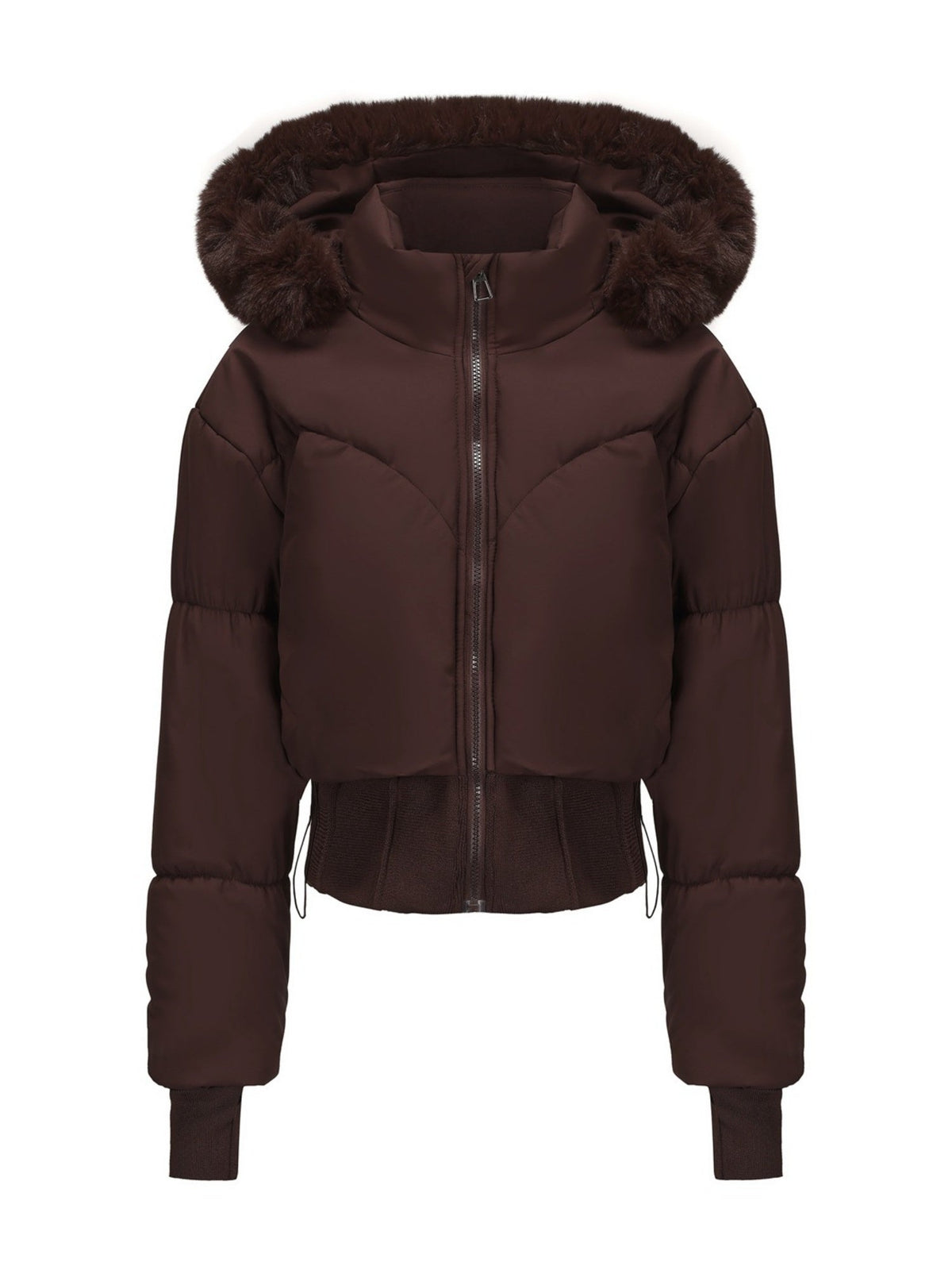 Large Fur Collar Hooded Pockets Short Waist Down Jacket
