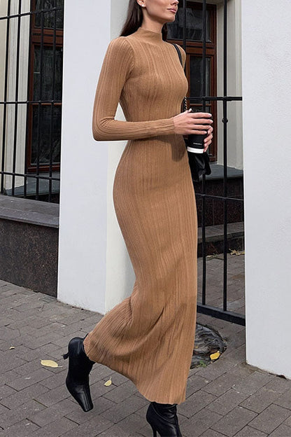 Mockneck Long Sleeves Bodycon Knit Maxi Dress