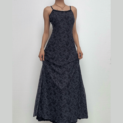 Lace hem mesh ruffle backless cami midi dress