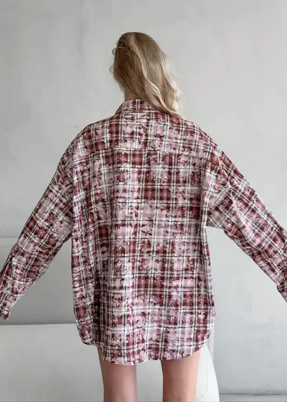 Vintage Plaid Oversized Shirt - Long Sleeve Casual Essential