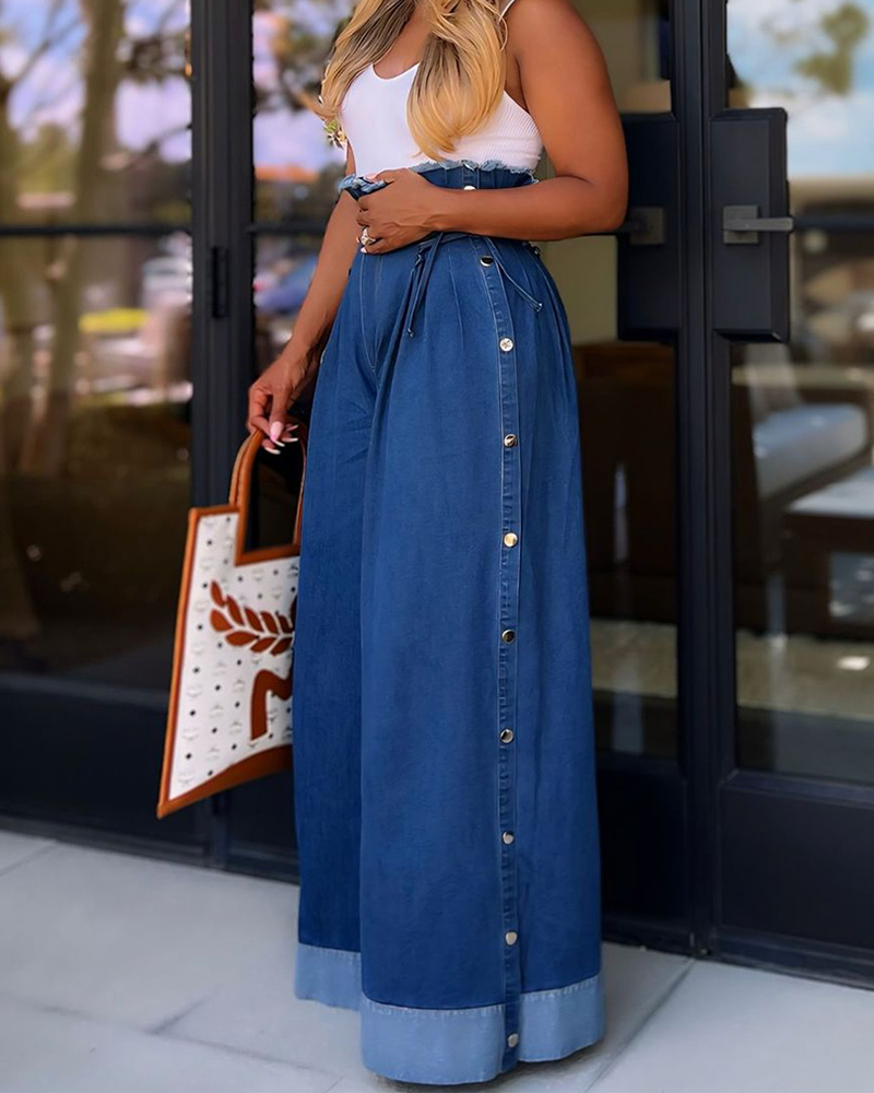 Casual High-Waisted Lace-Up Wide-Leg Pants