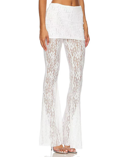 Lace High-Rise Casual Flared Trousers