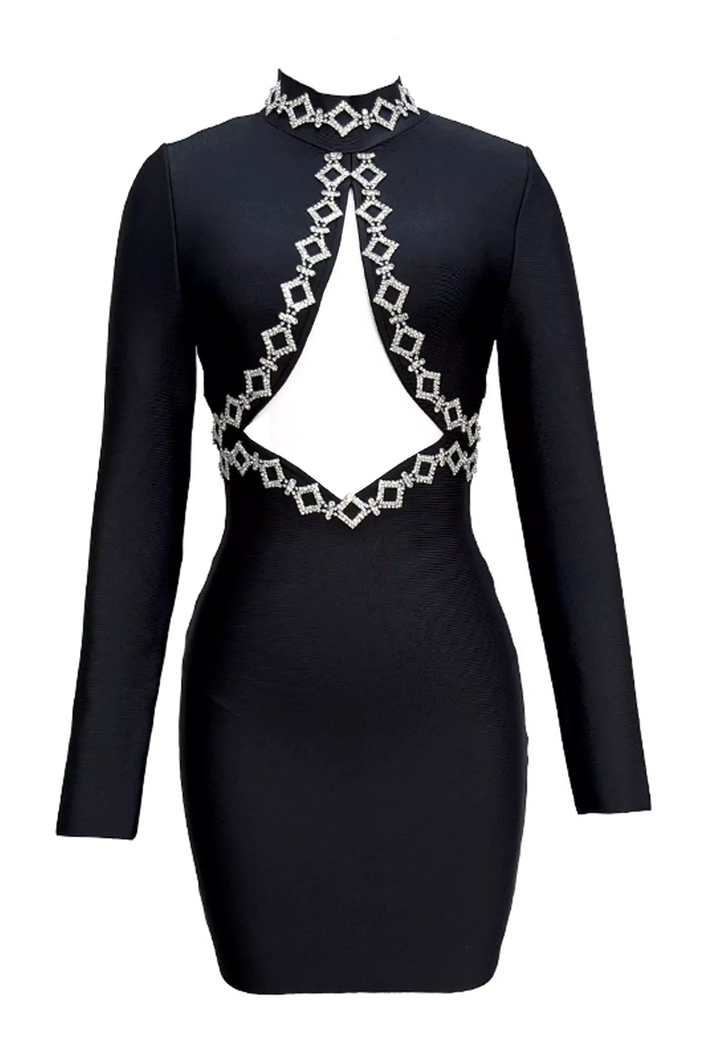 Clover Black Embellished Mesh Bandage Dress