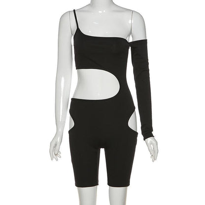 Halibuy One shoulder asymmetrical hollow out romper