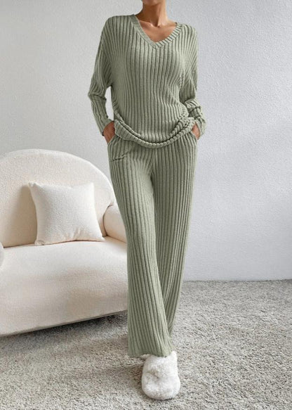 Luxe Ribbed V-Neck Loungewear Set