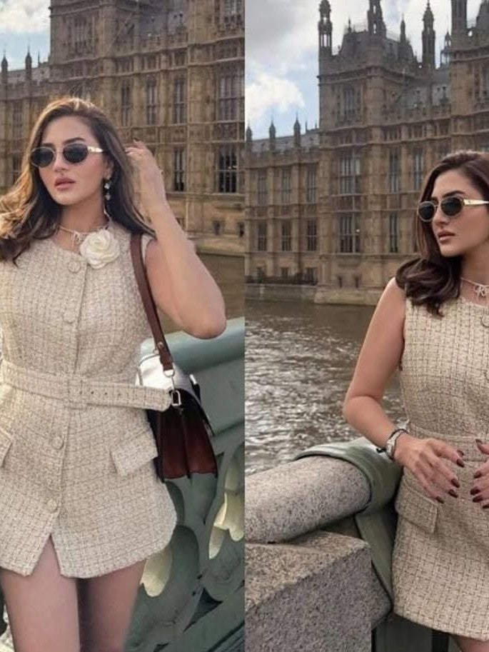 Tweed Long Vest Jacket With Belt