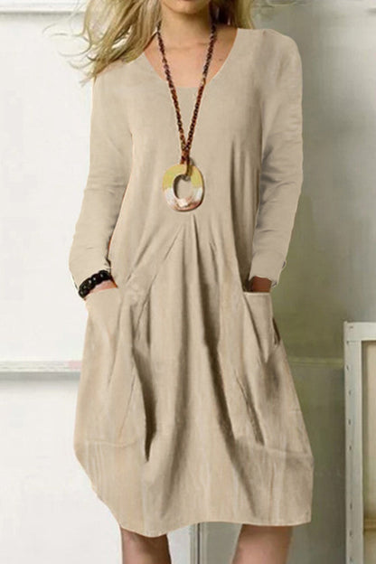 Loose Casual Long Dress Solid Color Pocket Dress
