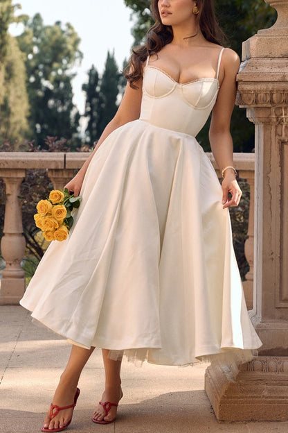 Lace Trim Sweetheart Corset Bodice Tulle Petticoat Fit and Flare Midi Dress