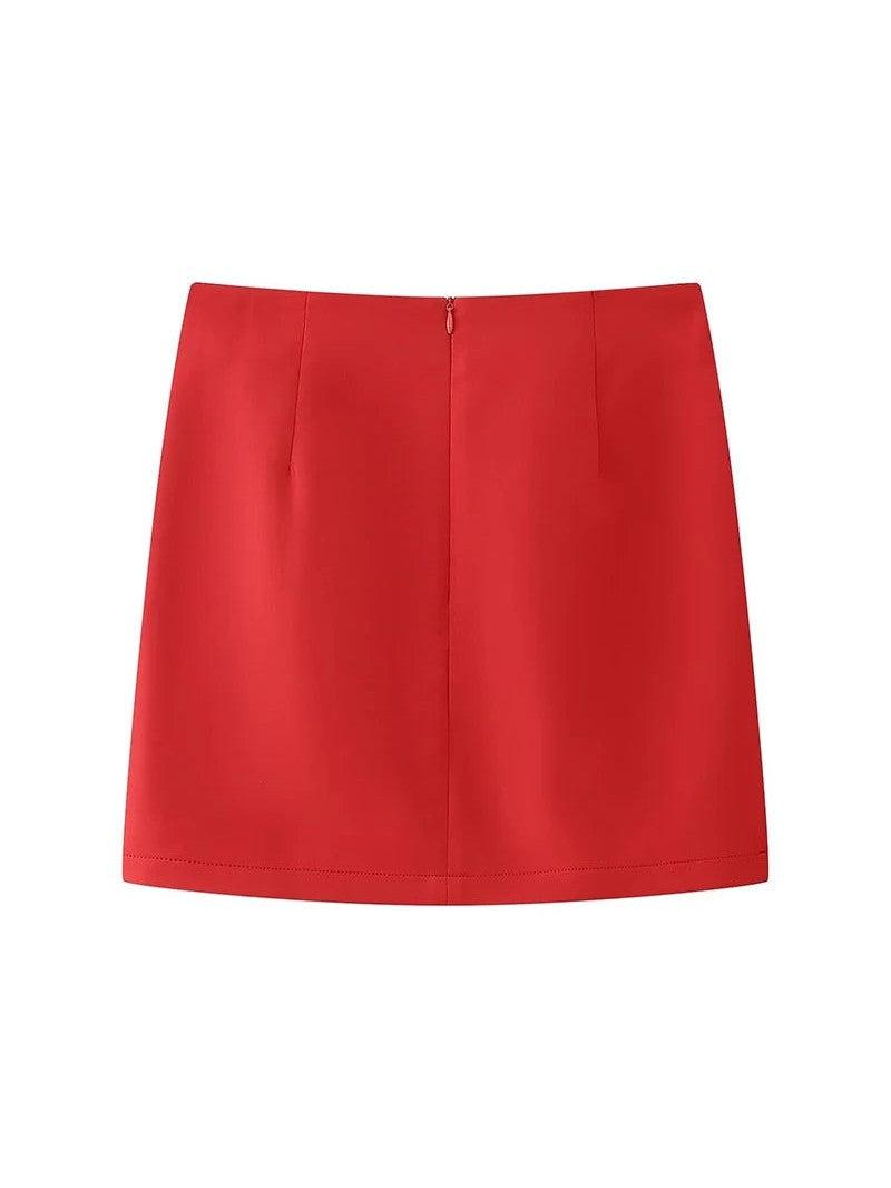 Red & White Halterneck Crop Waist Coat Vest & Skirt Coord Set