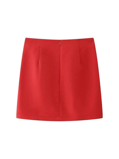 Red & White Halterneck Crop Waist Coat Vest & Skirt Coord Set