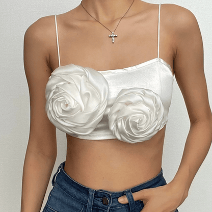 Appliques satin zip up back cami top