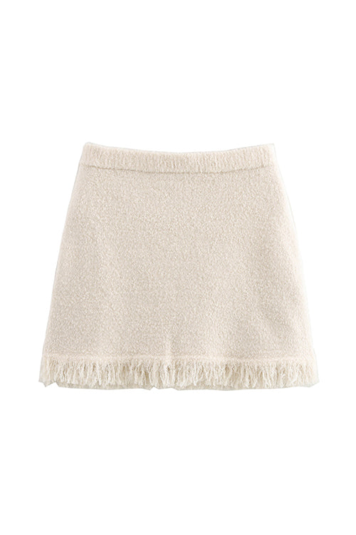 Elastic Waist Frayed Hem Knit Mini Skirt