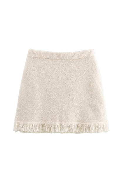 Elastic Waist Frayed Hem Knit Mini Skirt