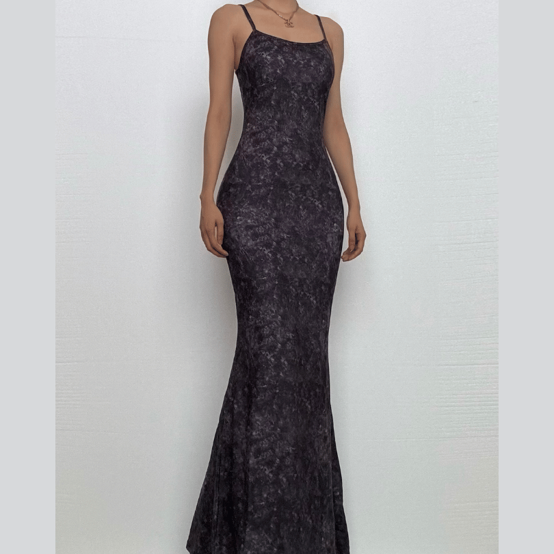 U neck print backless cami maxi dress