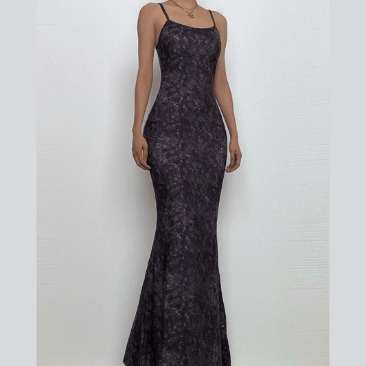 U neck print backless cami maxi dress