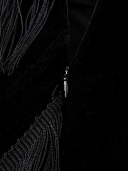 Tassel Fringe Velvet Waist Coat Vest Mini Skirt Set